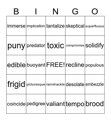 VOCABULARY REVIEW Bingo Card