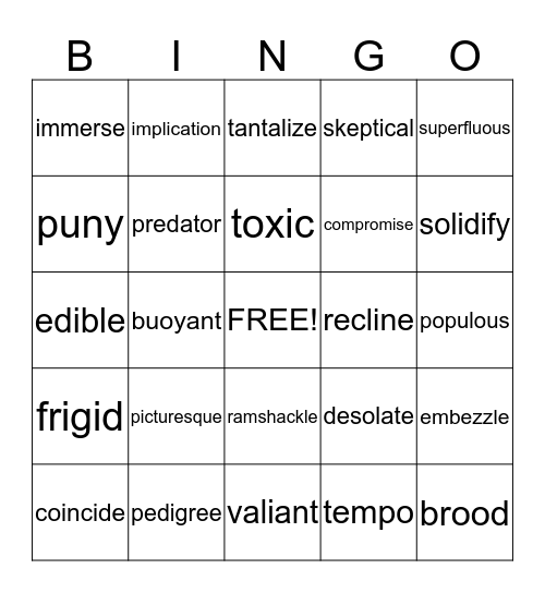 VOCABULARY REVIEW Bingo Card