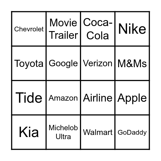Super Bowl 4-In-A-Row Bingo Card