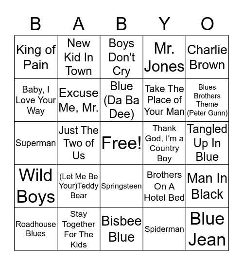 B-A-B-Y-O Game # 4 Bingo Card
