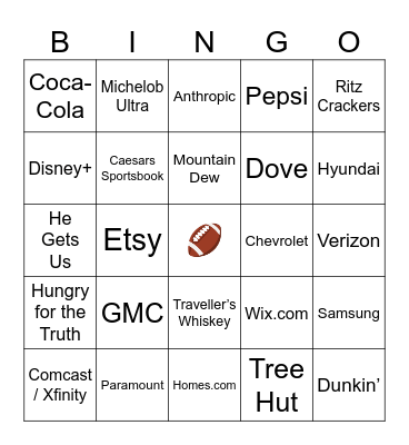 Super Bowl Commercial Bingo Card