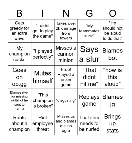 Cushy's ranked games Bingo Card