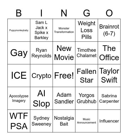 Super Bowl Bingo Card