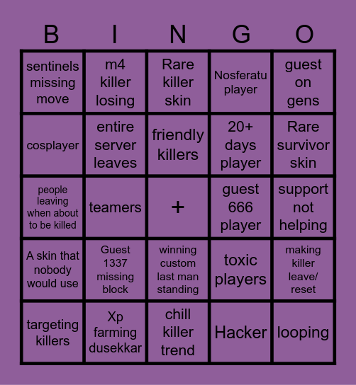 Forsaken Bingo Card