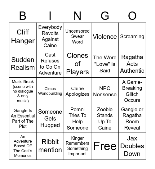Tadc episode 8 Bingo Card