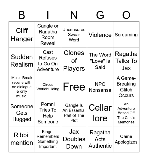Tadc episode 8 Bingo Card