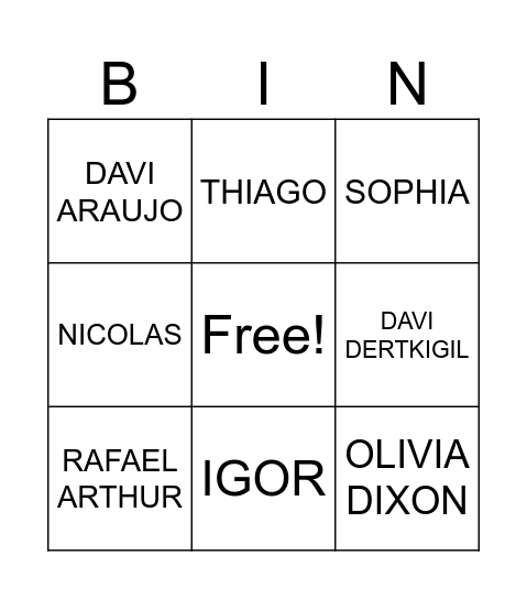 Bingo dos nomes Bingo Card