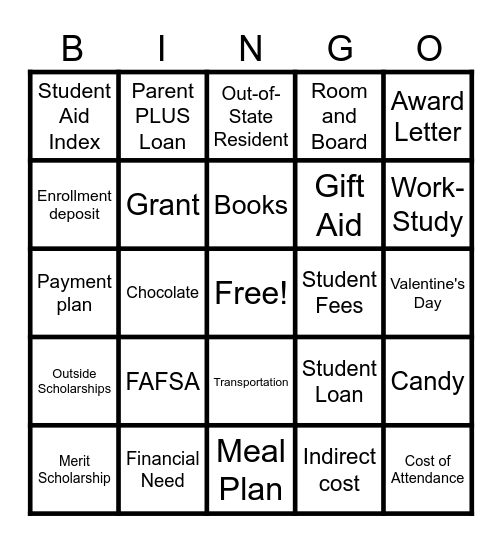 Let's Play Bingo!! (Financial Aid Edition) Bingo Card