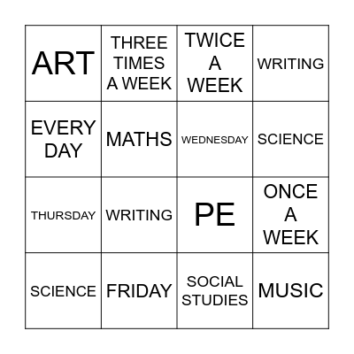 Anna and Sandy's Timetable Bingo Card
