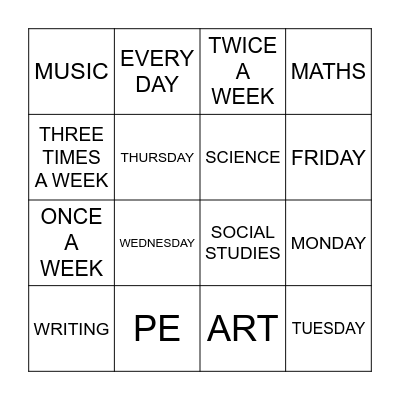 Anna and Sandy's Timetable Bingo Card