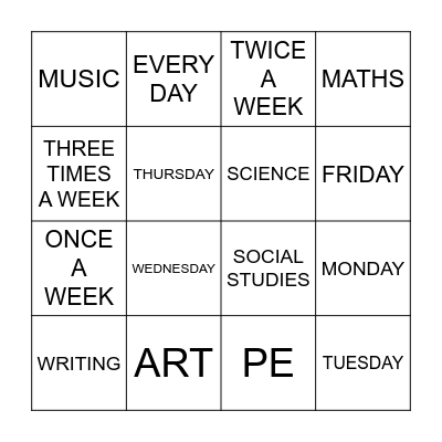 Anna and Sandy's Timetable Bingo Card