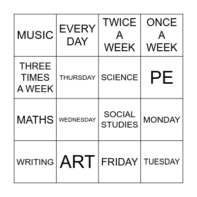 Anna and Sandy's Timetable Bingo Card