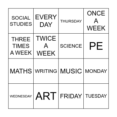 Anna and Sandy's Timetable Bingo Card