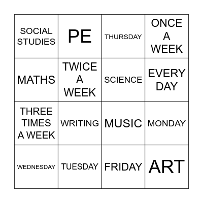 Anna and Sandy's Timetable Bingo Card