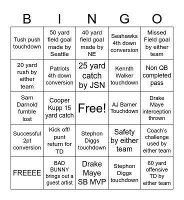 SUPERBOWL BINGO Card