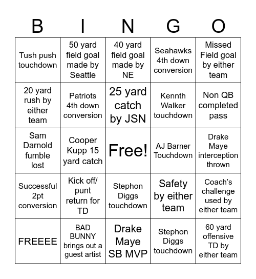 SUPERBOWL BINGO Card