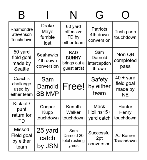 SUPERBOWL Bingo Card
