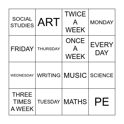 Anna and Sandy's Timetable Bingo Card