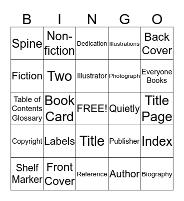 Parts of a Book Bingo Card