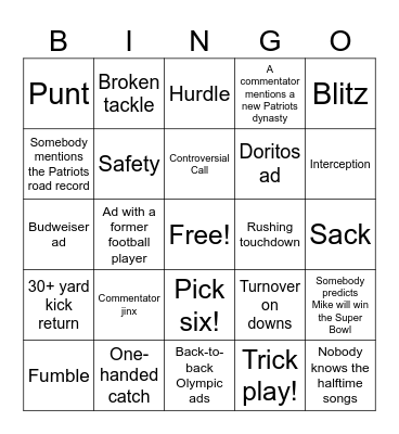 Super Bowl LX Bingo Card