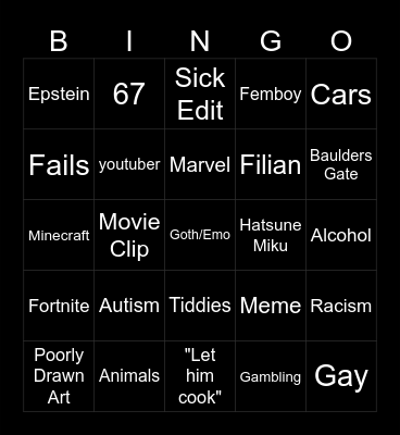 youtube shorts Bingo Card