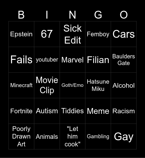 youtube shorts Bingo Card