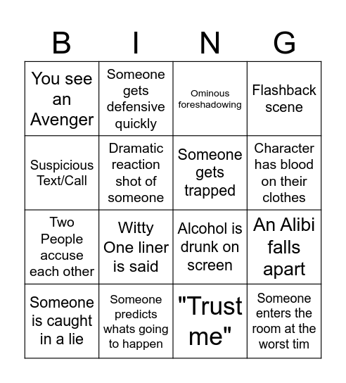 ValentKnives Out Bingo Card