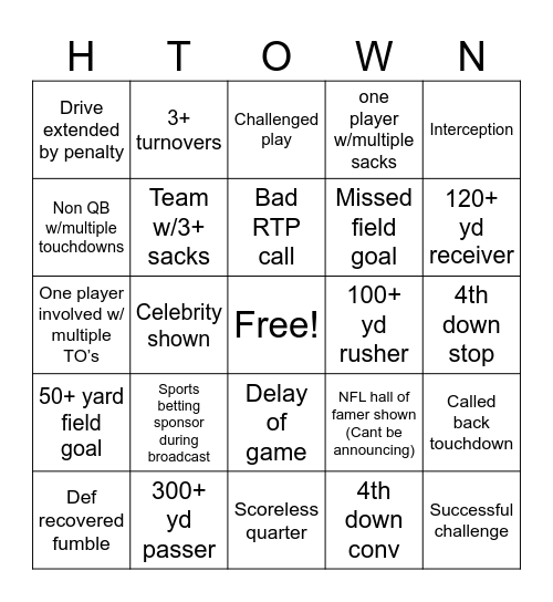 Super Bowl Watch Party Bingo Card