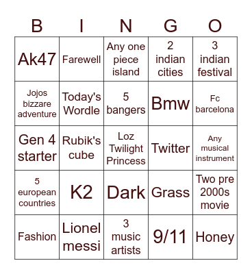 Untitled Bingo Card