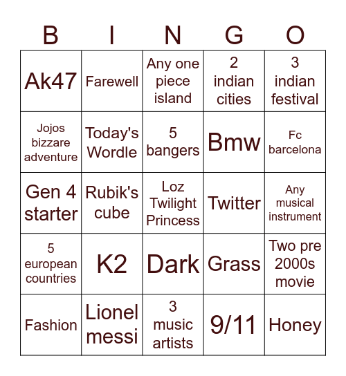 Untitled Bingo Card