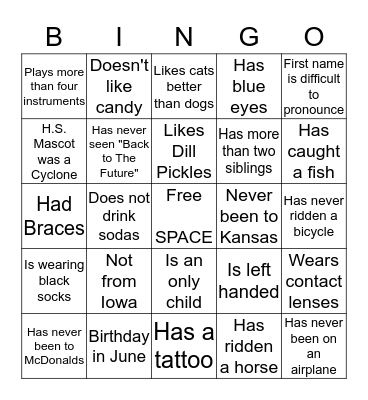 Concert Band Bingo Card