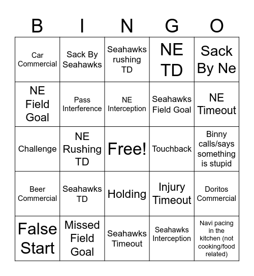 SuperBowl 2026 Bingoooo Bingo Card