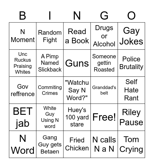 The Boondocks Bingo Card