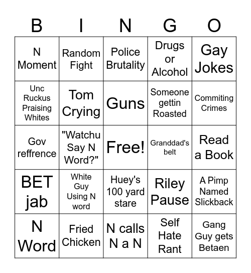The Boondocks Bingo Card