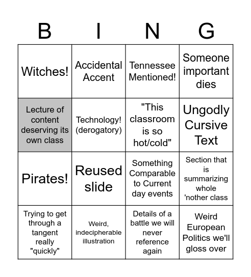 Dr. M Lecture Bingo Card