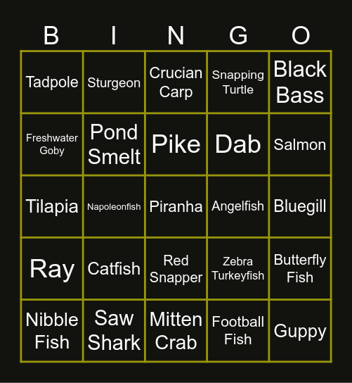 ACNH Fish Bingo Card