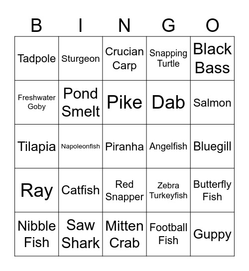 ACNH Fish Bingo Card