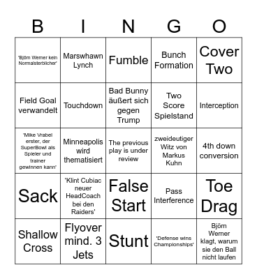 Super Bowl Bingo Card
