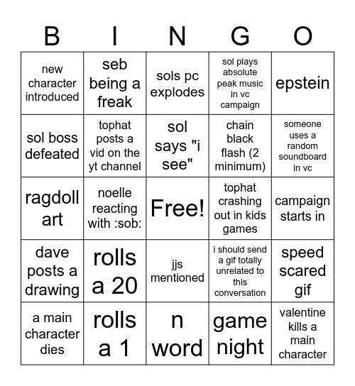 DnD Server Bingo Card