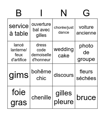Mariage Méline Bingo Card