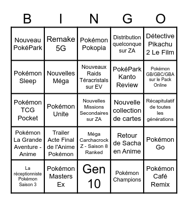 Pokémon Presents 2026 Bingo Card
