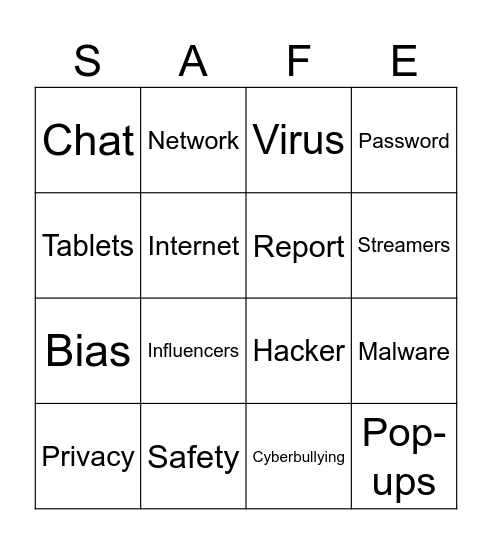 Internet Safety Day Bingo Card
