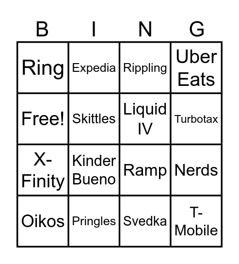 Super Bowl Bingo Card