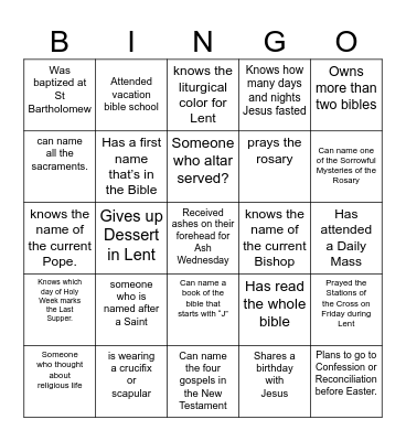 Christian Bingo! Find someone who... Bingo Card