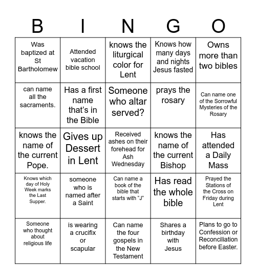 Christian Bingo! Find someone who... Bingo Card
