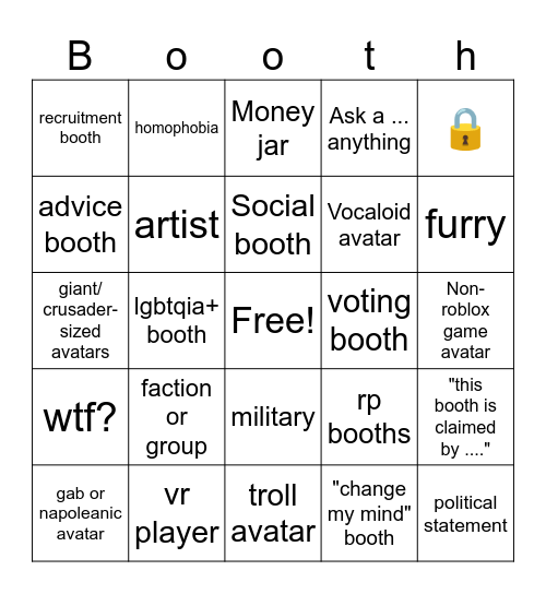 Booth game Bingo Card