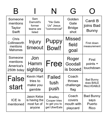 Super Bowl LX Bingo Card