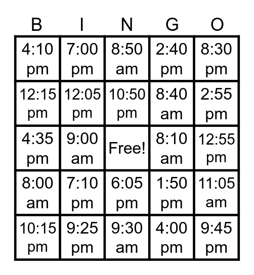 ¿QUÉ HORA ES? Bingo Card