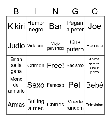Padre familia Bingo Card