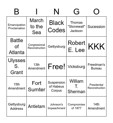 US History Domain 2b Bingo Card
